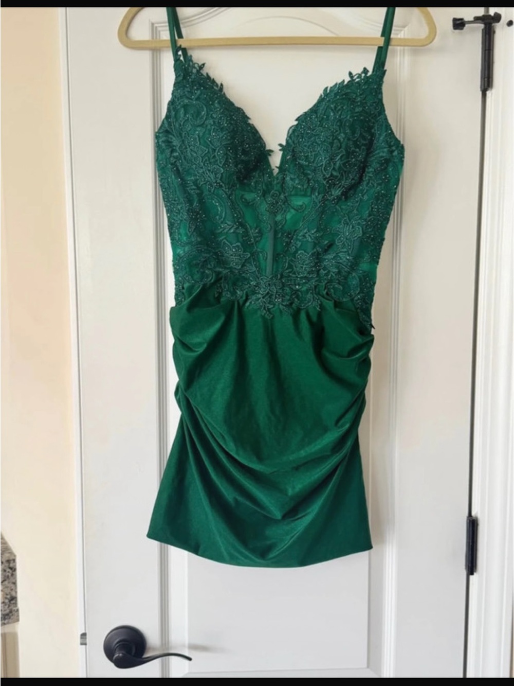 Azazie Emerald Green Lace & Satin Chemise Dress